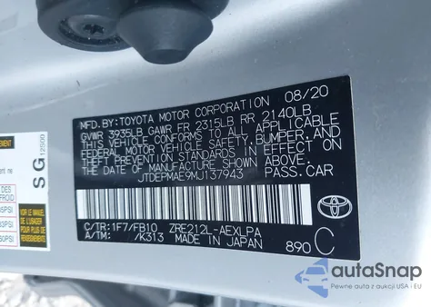 2021 Toyota Corolla Le z USA, uszkodzony, nr VIN JTDEPMAE9MJ137943